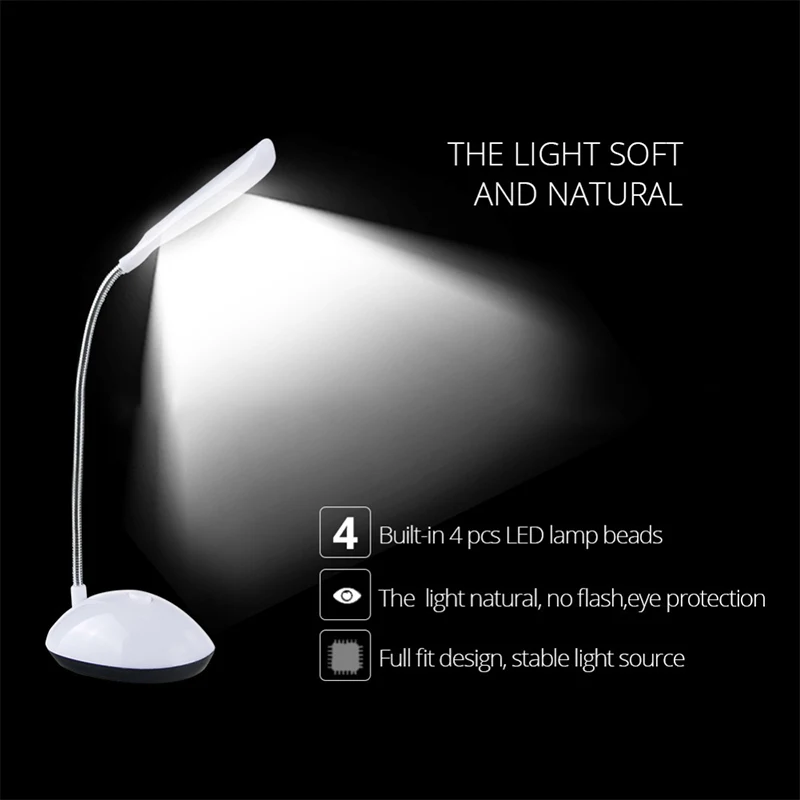 

Mini LED Desk Lamp Flicker-Free 4LEDs Table Lamp Eye-Protection Flexible Table Light Battery Powered Night Light