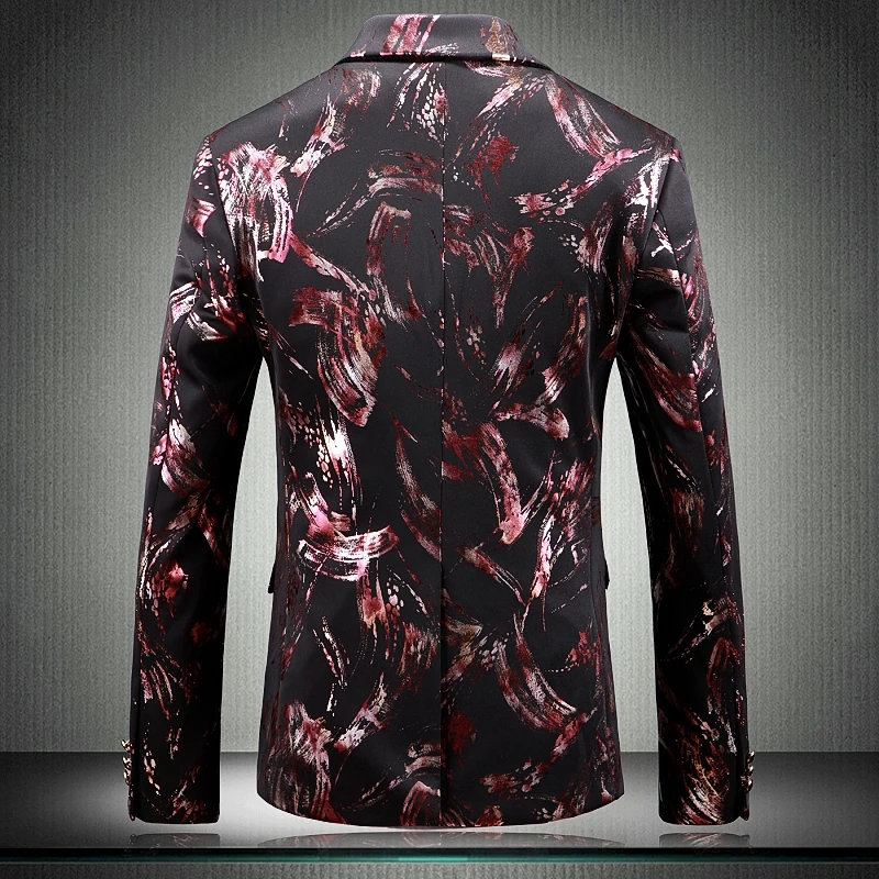 High Quality Men Floral Printed Suit DJ Club Stage Wedding Suit Slim Formal Fit Casual Men Blazer 12#35D50