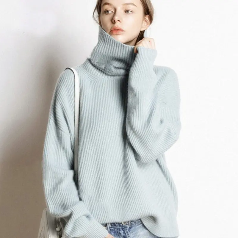 Smpevrg turtleneck winter thick knit sweater women sweaters and pullovers long sleeve loose women pullover female knitted jumper