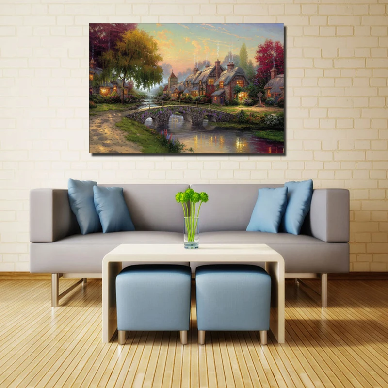

Thomas Kinkade Cobblestone Bridge Canvas Painting Poster Prints Marble Wall Art Painting Decorative Picture Modern Home Decor HD