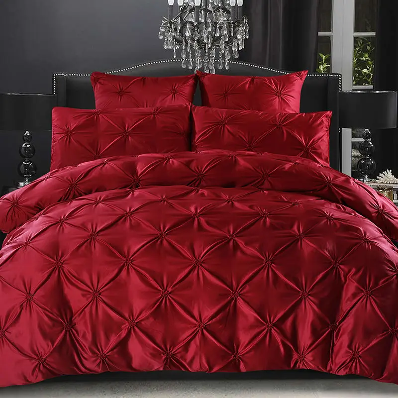 

4/6 PcsEuropean Luxury Washed Silk Satin Bedding Sets Queen/King Size 100% Cotton Bedding Solid Wedding Pulling Ruffle Bed Set