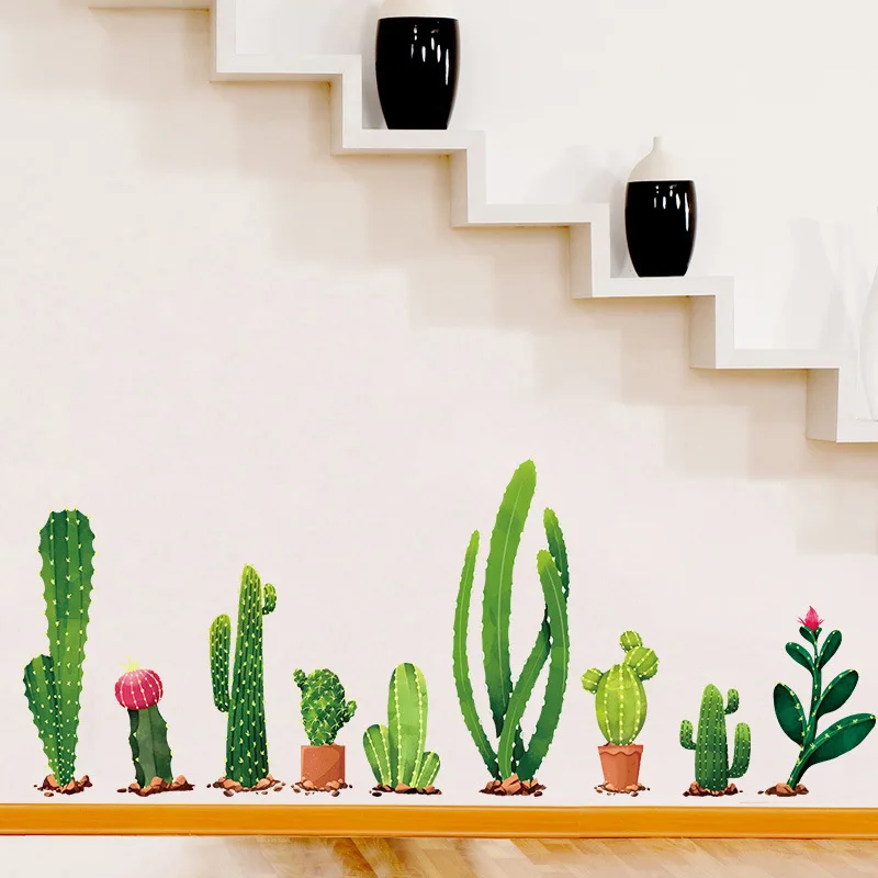 Кактус растение ТВ диван художественный фон настенные наклейки домашний Декор Гостиная 3D Наклейка на стену автоколлянт Фреска