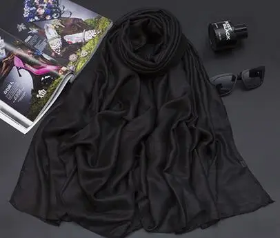 Горячая Распродажа, модные весенние и осенние женские шарфы, цветные шелковые шарфы, хиджаб, мусульманские хиджабы, 20 цветов - Цвет: black