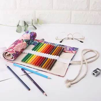 

1pcs Maple Leaf 12/24/36/48/72 Holes Canvas Roll Up Makeup Pencil Bag Wrap Curtain Pen Case Holder Storage Pouch School Supplies