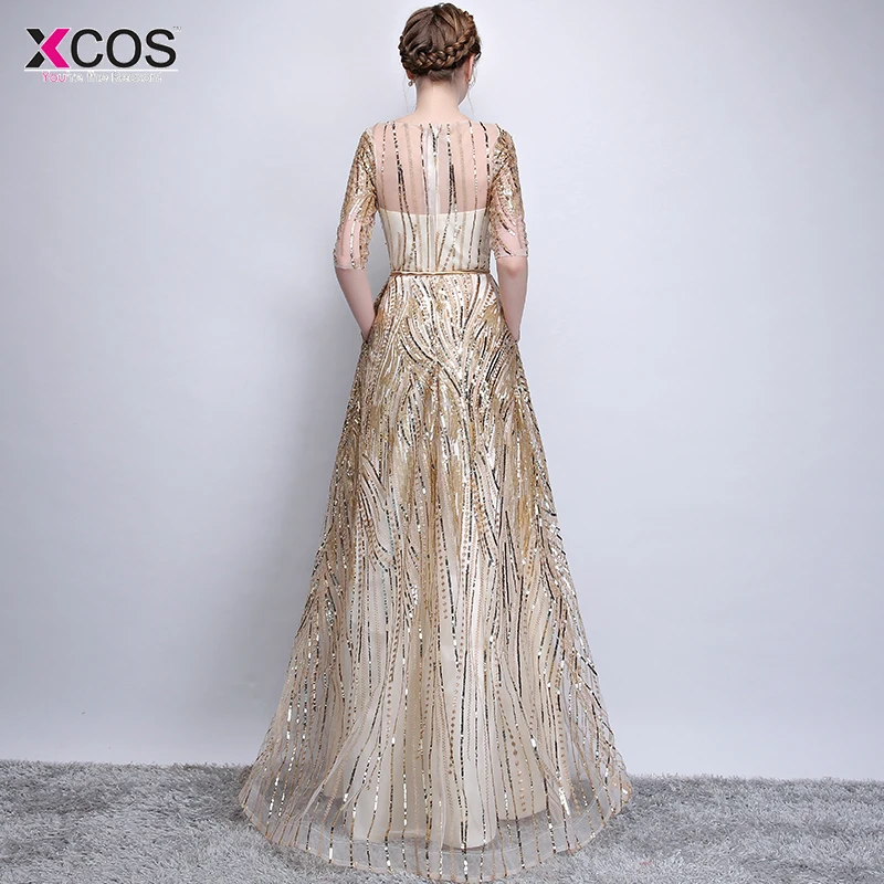 Vestido de festa шикарные вечерние платья с золотыми блестками рукавом до локтя