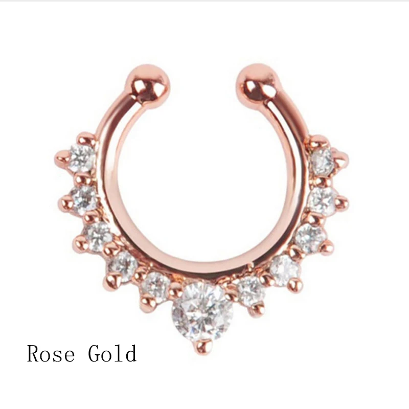 Qevila Crystal Fashion Clicker Fake Septum for Women Body Clip Hoop Vintage Fake Nose Ring Faux Piercing Body Jewelry Wholesale (7)