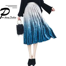 Бархатная плиссированная юбка градиентного цвета Женская осенне-зимняя одежда с высокой талией юбка с большим подолом в английском стиле