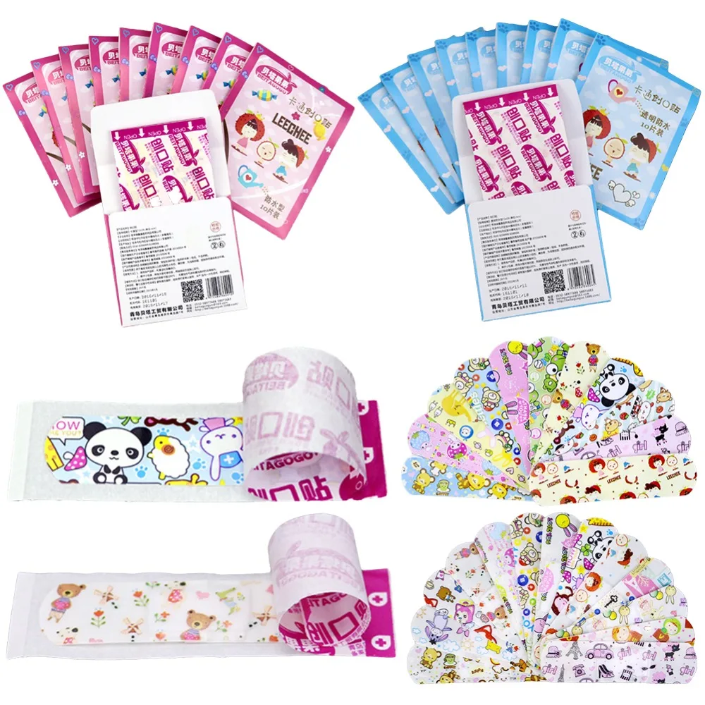 

20PCS Waterproof Breathable PE Cute Cartoon Band Aids Adhesive Bandages Wound Dressing First Aid Stickers For Children Kids