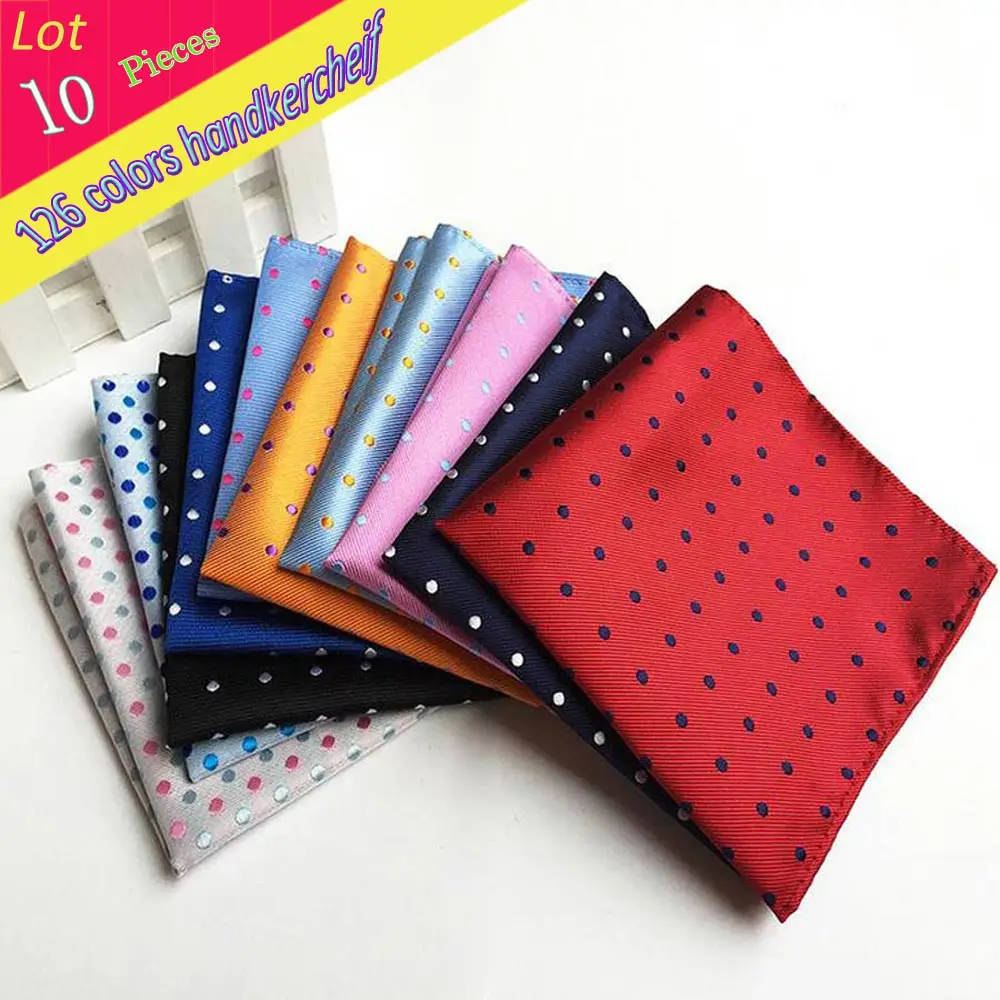 

(10 Pcs/Lot)Factory Wholesale Men's 100% Silk Handkerchief Polka Dots Chest Towel Hanky Wedding Banquet Christmas Pocket Square