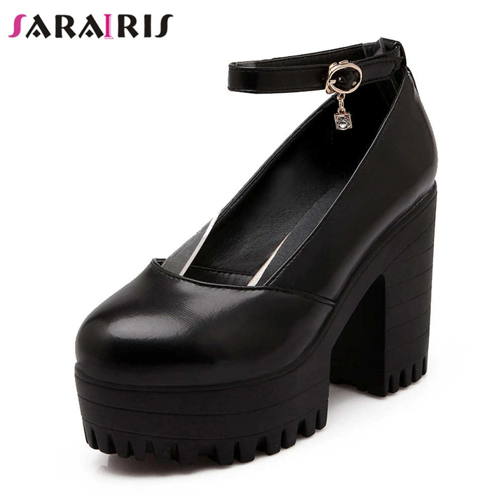 

SARAIRIS New Ankle Strap Solid Square High Heels Platform Shoes Woman Casual Party Office Spring Autumn Pumps Big Size 34-43