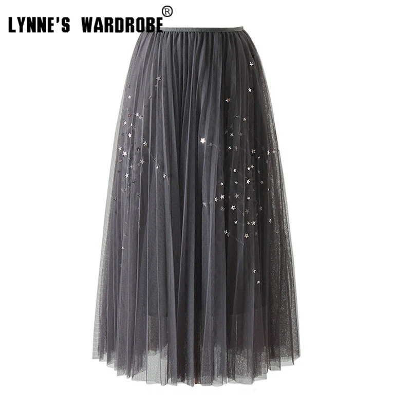 starry layered tulle long dress