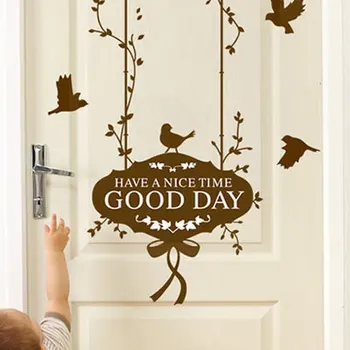 

good day English Letters Birds living room bedroom hallway door decorative wall stickers mural transparent PVC stickers muraux