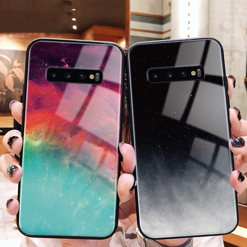 

Tempered Glass Phone Case For Samsung Galaxy A30 A50 S7 Edge S8 S9 S10 Plus A6 A8 Plus A7 A9 2018 Note 8 9 Cloud Colorful Cover