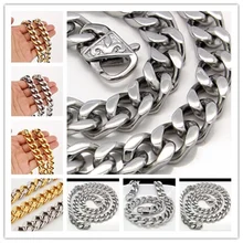 7-40″ 13mm High Quality Male Jewelry 316L Stainless Steel Silver Gold Curb Cuban Chain Men’s Boy’s Necklace&Bracelet Bangle HOT