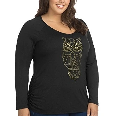 Just My Size 617914401559 L-S Side Shirred Graphic Tee-Golden Geo Owl - 4GQ 1XL (1)