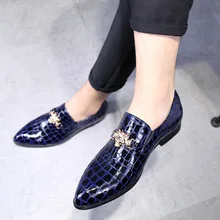 M-anxiu/Роскошные Зимние Туфли-оксфорды без шнуровки с крокодиловой текстурой; мужские повседневные Модные модельные туфли с острым носком; дизайн