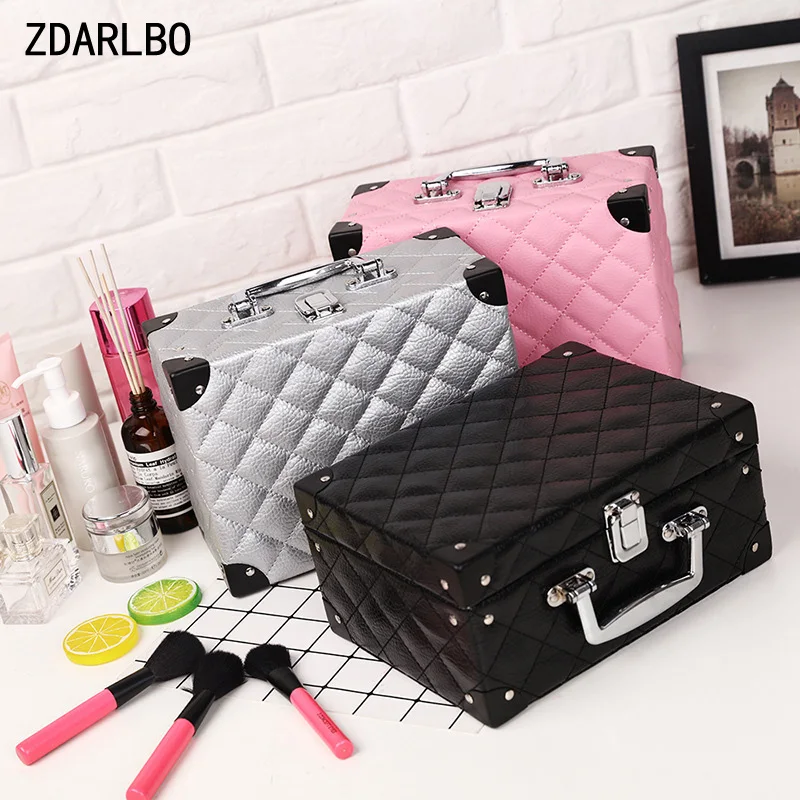 High Quality Women Cosmetic font b Case b font Plaid Make Up font b Bag b