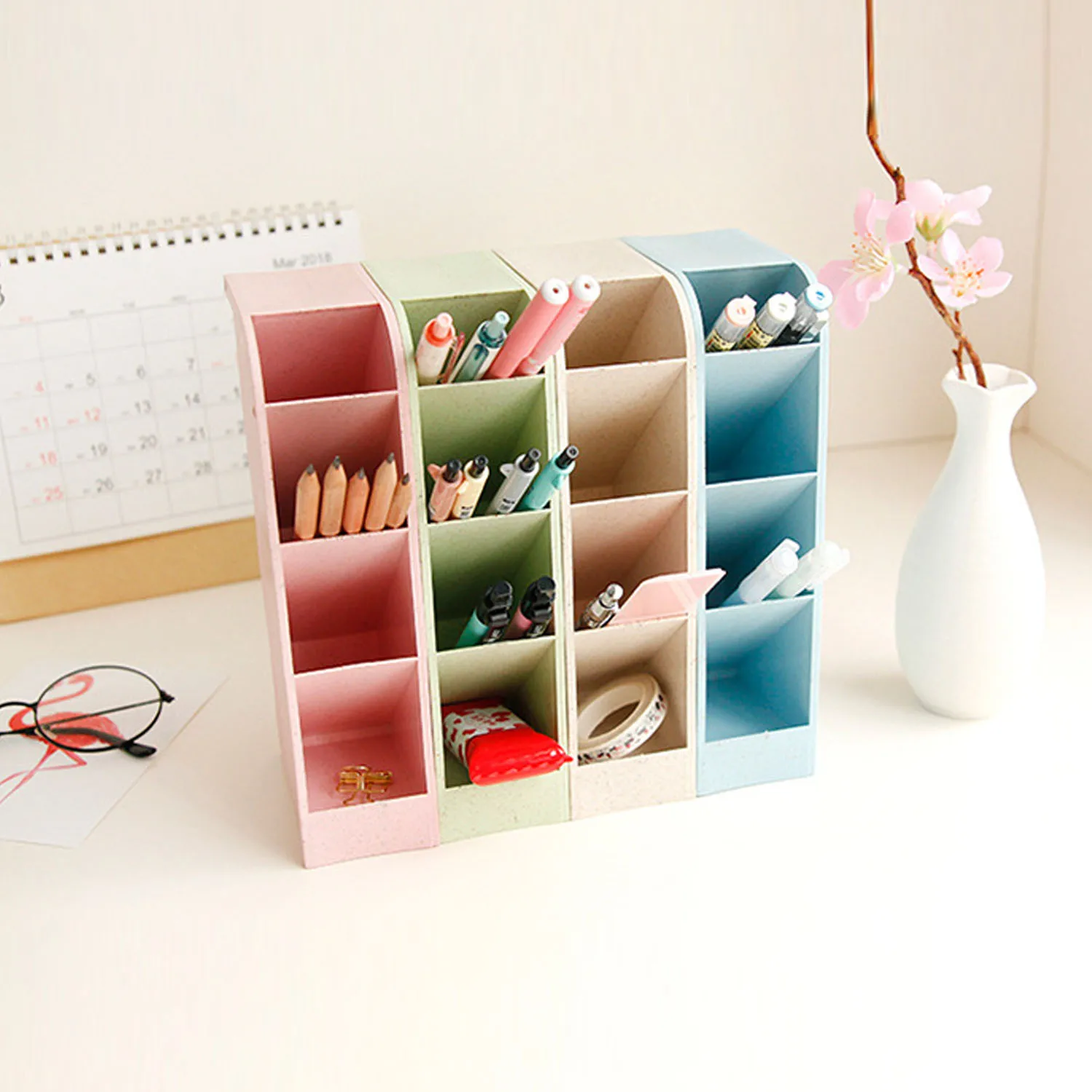 

Multi-function 4 Grid Desktop Pen Holder Durable Desk Pencil Organizers Stationery Box for Home Office Classroom Keep Tidy