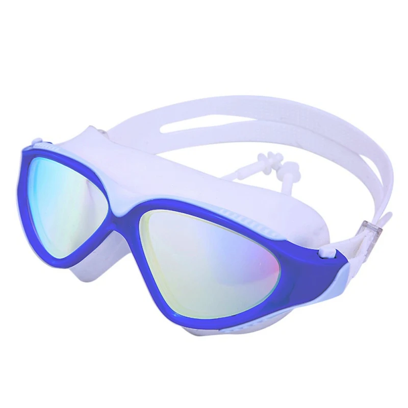 Плавательные очки для мужчин женщин высокой четкости водонепроницаемые противотуманные плоские зеркальные очки большая рамка линзы очки с ушной вилкой - Цвет: KH611E