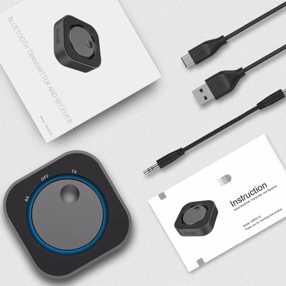 Doosl Wireless Audio Bluetooth Receiver and Transmitter Bluetooth Adapter with 3.5MM Audio Input and Output for TV MP3 PC