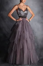 Mode grau abendkleider 2017 v neck sapgantti strap pailletten eine linie frauen kleid für formale abschlussball-partei vestidos de festa