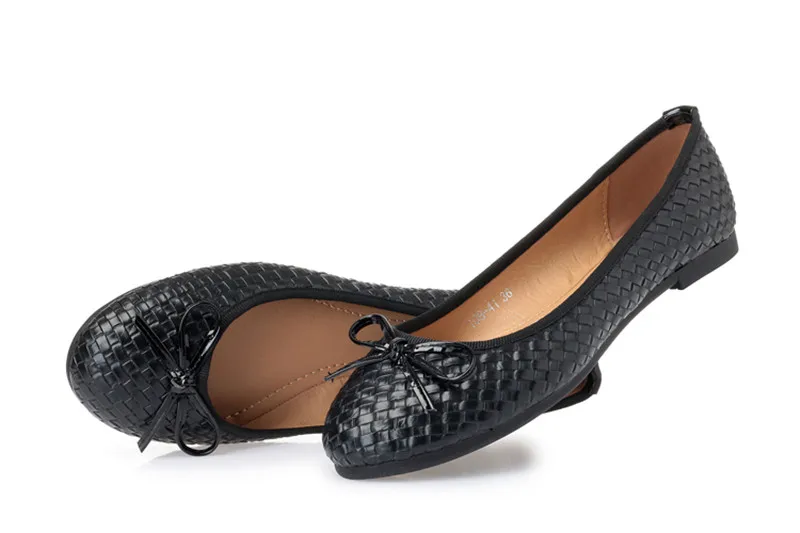 Ladies Casual Flat Shoes Spring Bowtie Flats Women Round Toe Slip-on Ballet Flats Knitted Pu Leather Ballerinas Flats For Women  (19)