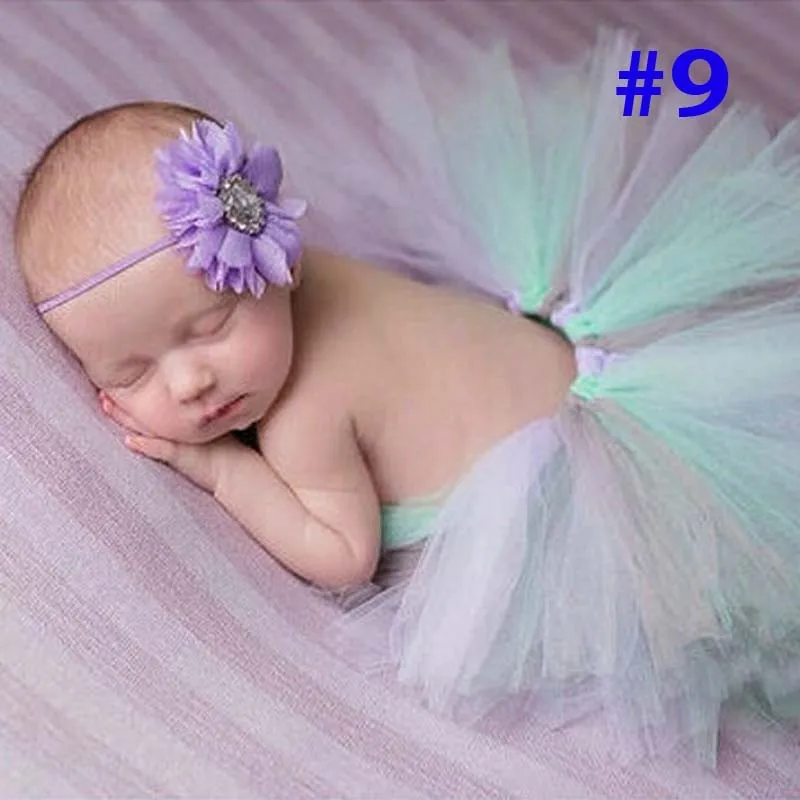 Новинка, 9 цветов, юбка-пачка для новорожденных, с цветком, повязка на голову, потрясающая, для новорожденных, для фотосессии, многоцветная юбка-пачка для девочек - Цвет: color 9