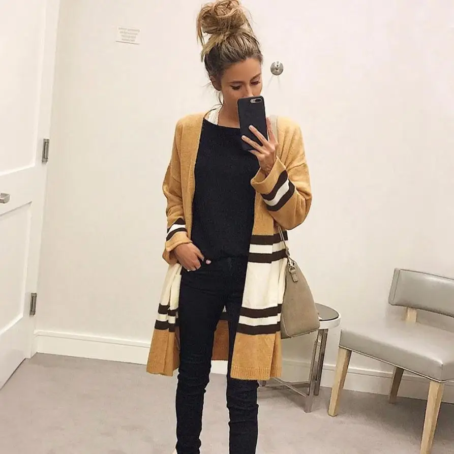 Outerwear & Coats Jackets Autumn Winter Long Sleeve Loose Casual Striped Sweater Cardigan coats and jackets women 2018JUL26 Outerwear & Coats Jackets Autumn Winter Long Sleeve Loose Casual Striped Sweater Cardigan coats and jackets women 2018JUL26