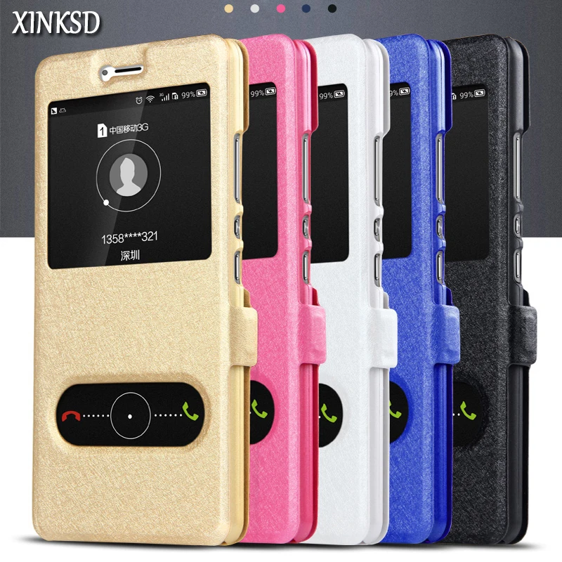 

XINKSD For Xiaomi Mi 5S plus 8 6 6X S2 Case View Window Silk Texture Leather Cover Redmi 4A 4X 5A 5X 5 plus Note 3 4 Phone Case