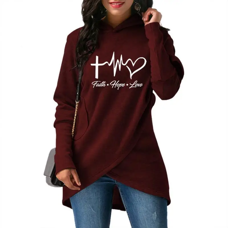  Dropshipping 2019 New Arrivals Fashion Faith Hope Love Print Kawaii Hoodies Women Sweatshirts Tops 