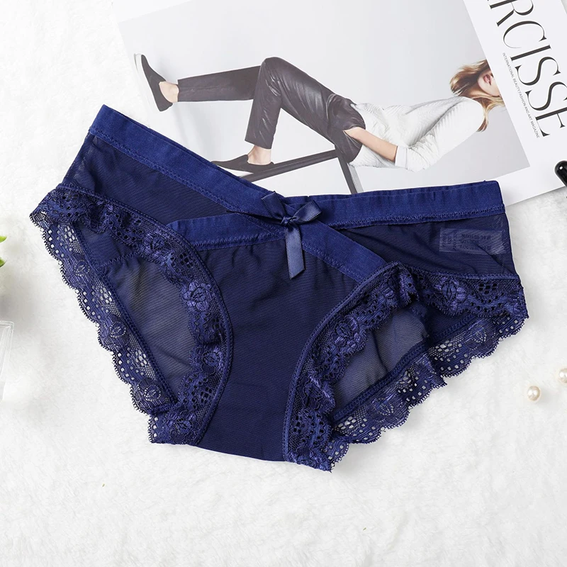 Ladies Sexy Fancy Lace Panties Traceless Crotch of Cotton Briefs High