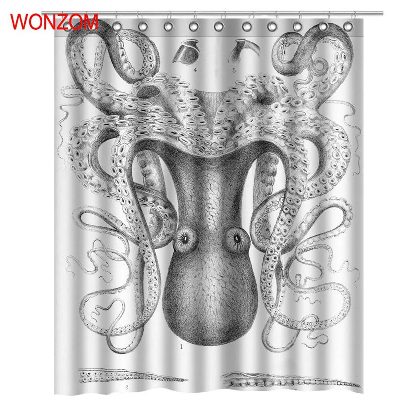 

WONZOM 3D Octopus Shower Curtains Bathroom With 12 Hooks Waterproof Accessories For Decor Modern Polyester Fabric Bath Curtain