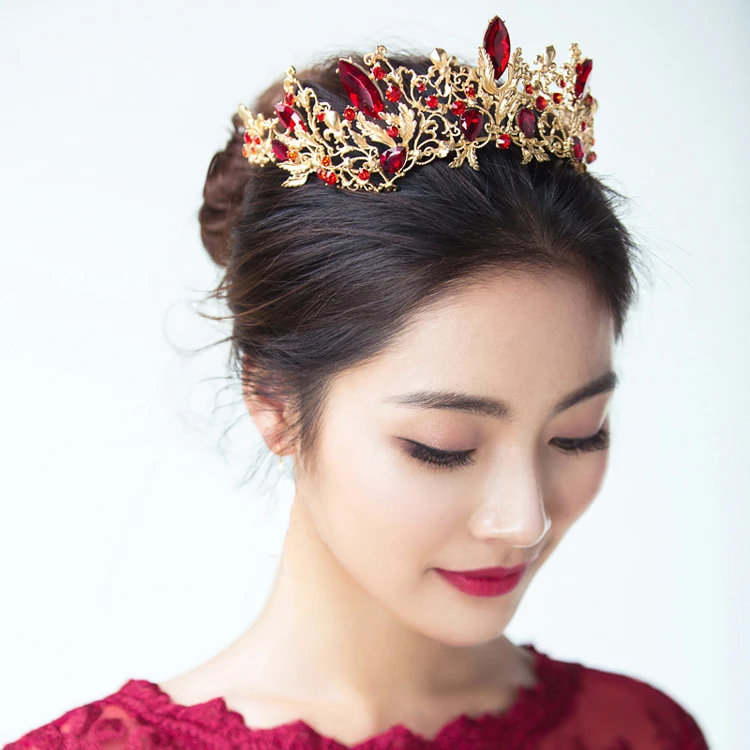 

HG213 Baroque Bridal Headdress European Retro Crown Jewelry Red Wedding Crown Wedding Dress Hair Accessories