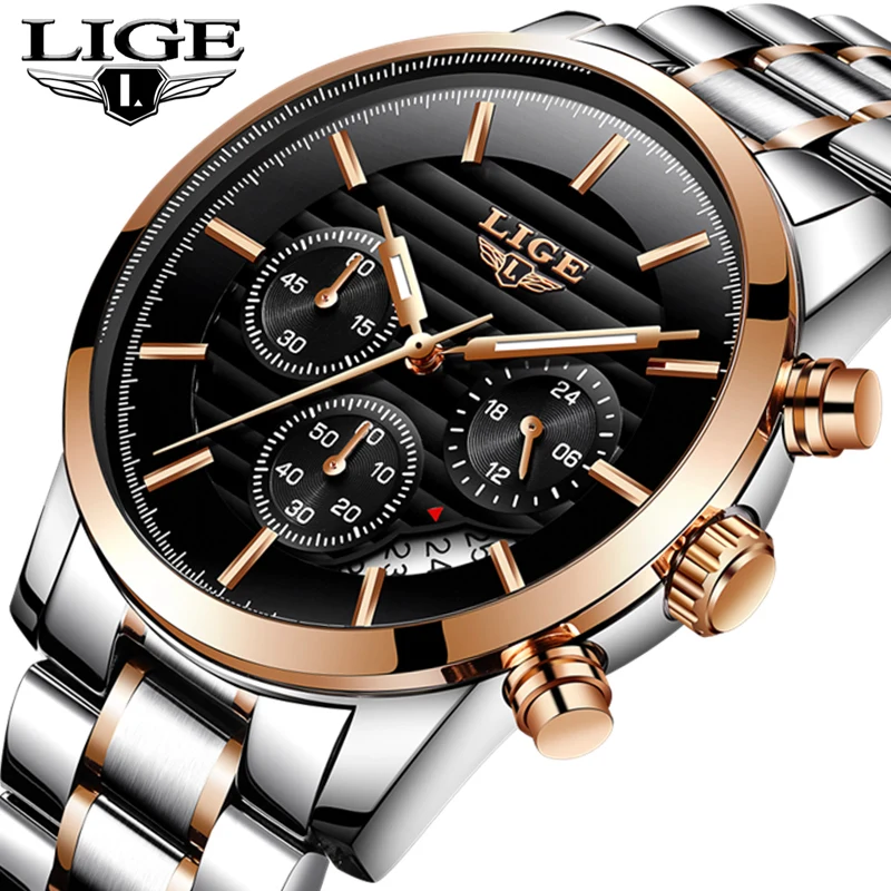

LIGE Fashion Sports Mens Watches Top Brand Luxury Quartz Watch Men Full Steel Casual Waterproof Business Watch Relogio Masculino