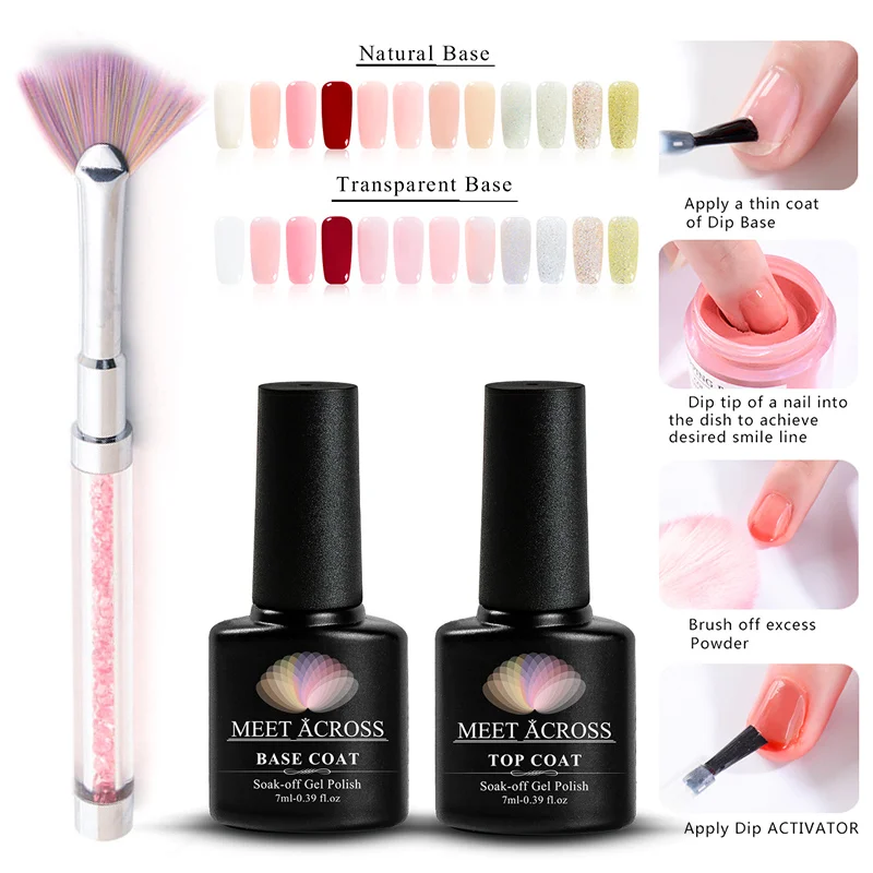 

MEET ACROSS Nail Dipping Powder Gradient Color French Nail Glitter Dip Powder without Lamp Cure Nail Art Decorations Fan Brush