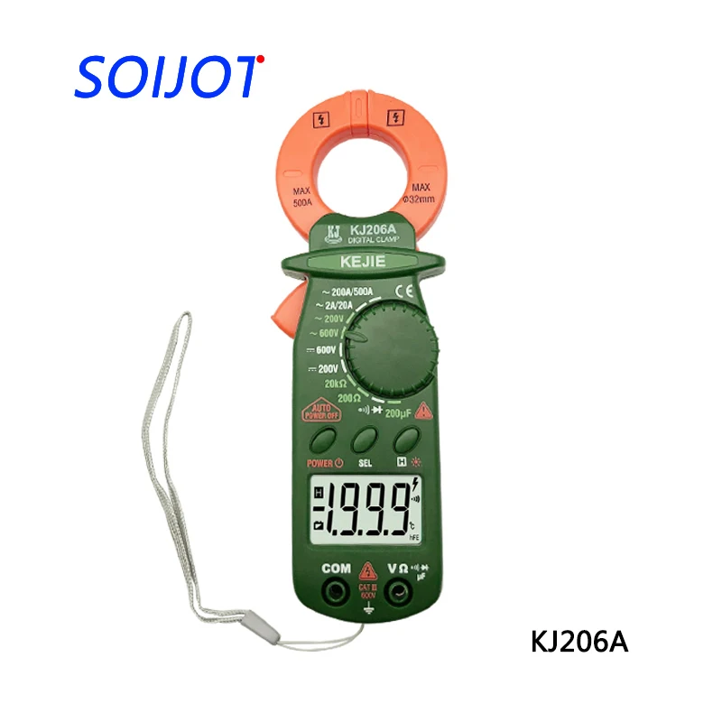 SOIJOT KJ206A ЖК-цифровой клещи AC 500A мини-клещи мультиметр переменного тока тестер Портативный 1999 счетчик подсветки инструмент