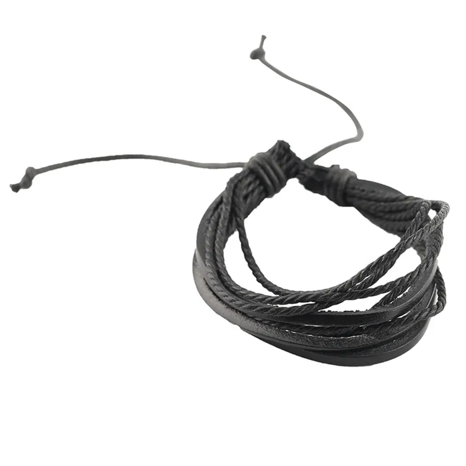 Genuine Braided Multi-layer  Black Brown Leather Bracelets Adjustable Hemp Rope Couple Women Men Boy Girls Gifts Jewelry Items (6)