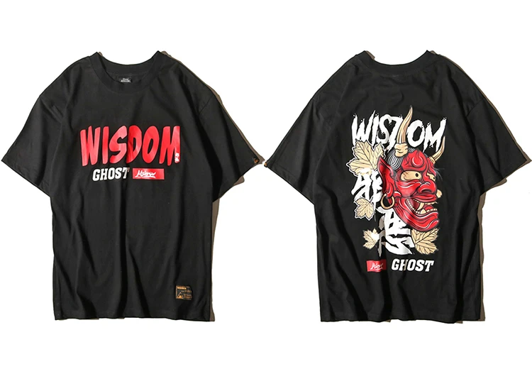 Мужская футболка с принтом «призрак» в стиле хип-хоп с надписью «Devil Wisdom», Мужская футболка из 100 хлопка, черная подростковая одежда в стиле Харадзюку, брендовая городская уличная одежда