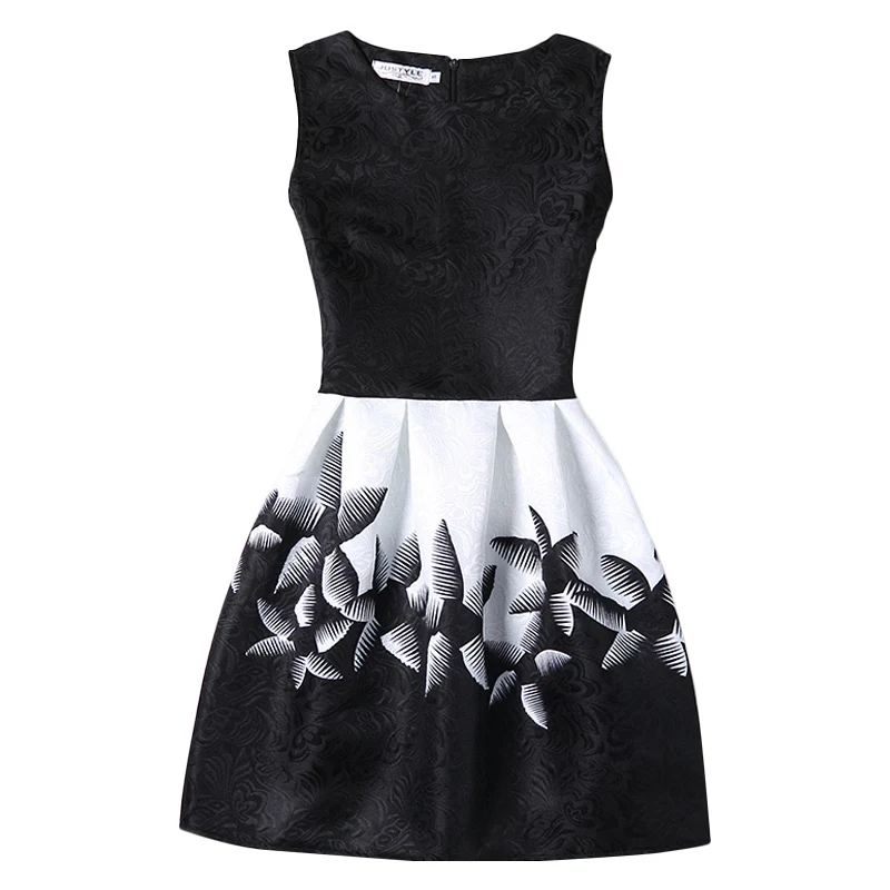 

bibihou A-Line Summer Dress for Girls Teenagers Print Sleeveless Girl Princess Party Dress 12-20 Yrs dress girls clothes child