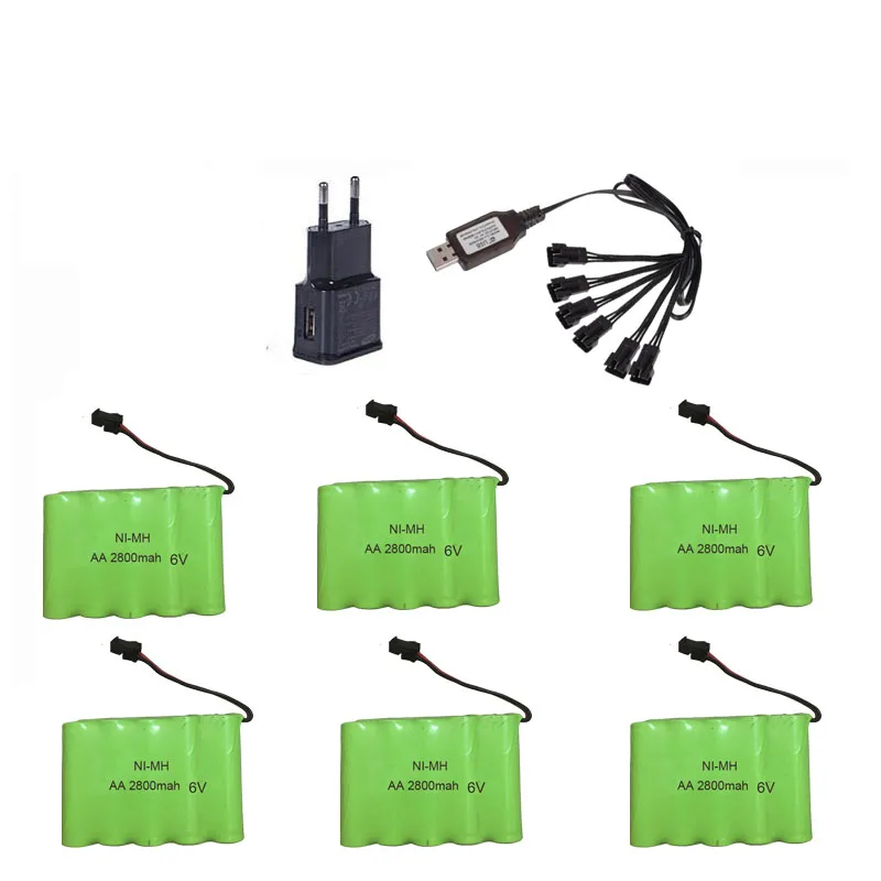 

6V 2800mAh Ni-MH Battery With 5 in 1 Charger For Remote Control Toys Lighting Electric Tool 1.2V*5pcs AA Group RC TOYS Battery