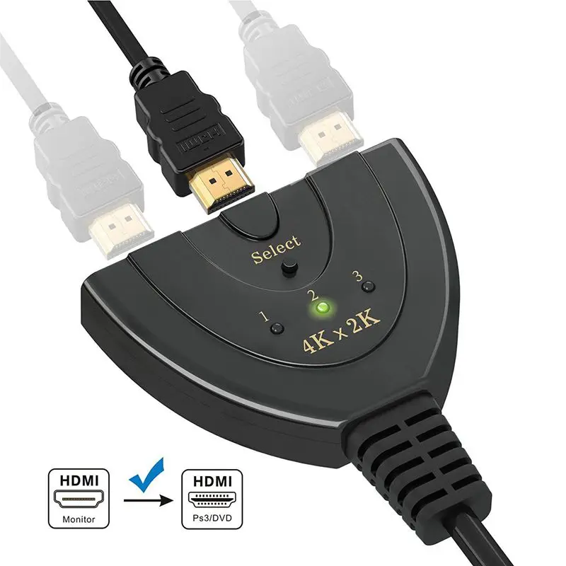 HDMI переключатель с пультом дистанционного управления 4 K 3 Порты и разъёмы