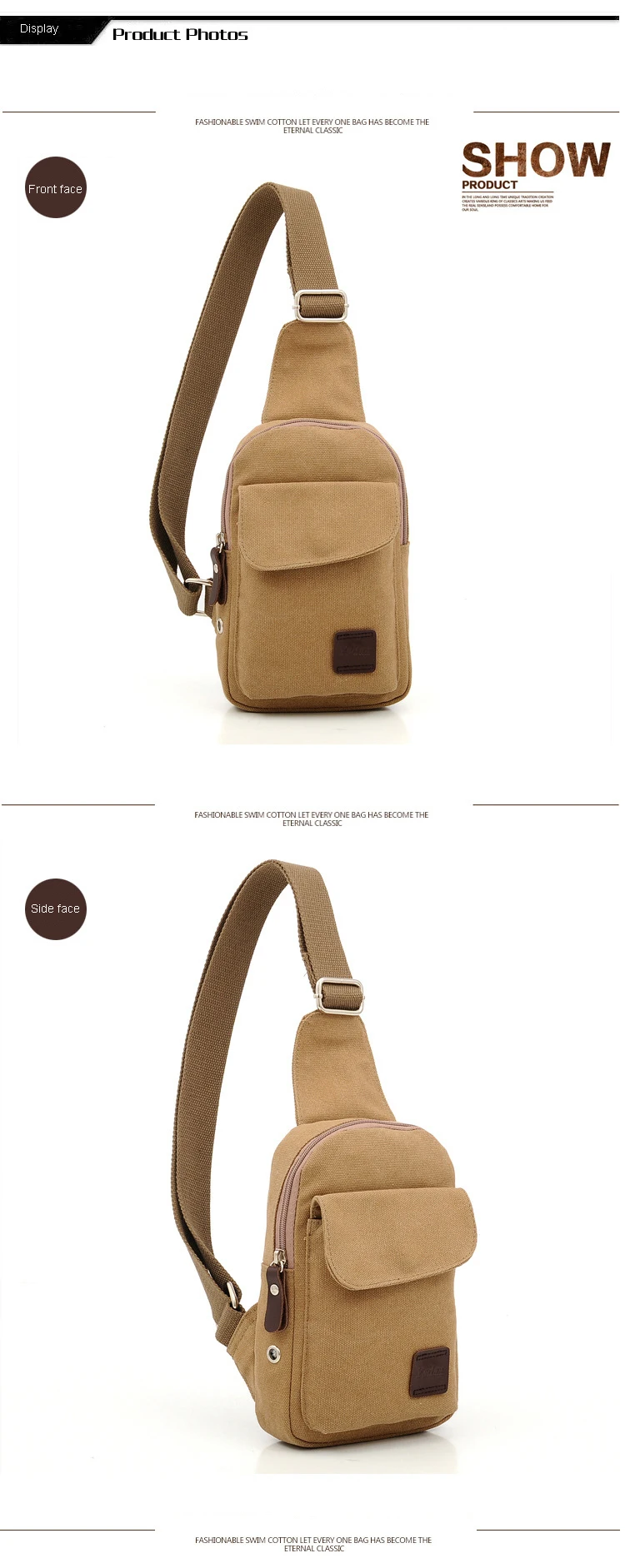 Men's backpack canvas backpack Sports sling bag Outdoor Cycling Running Messenger Bag Shoulder Bag backpack Black, coffee ,khaki (15)