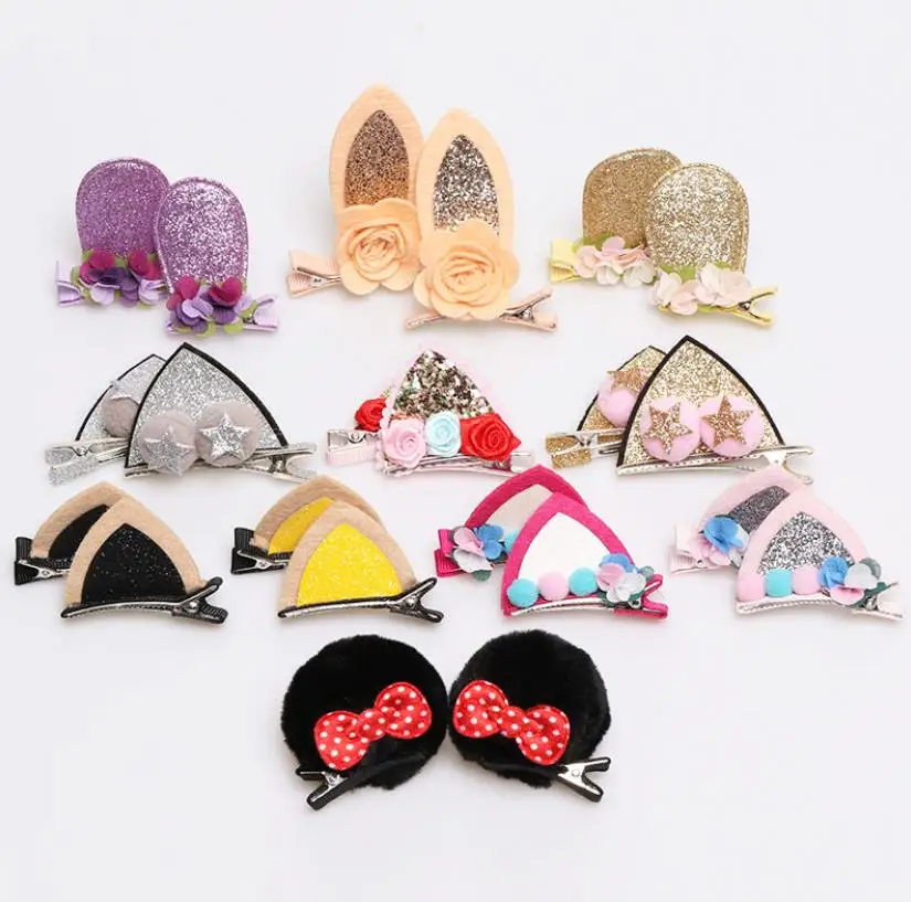 PjNewesting® 2PCS//Lot Little Girls Barrettes Cute Cat Ears Hair Clip