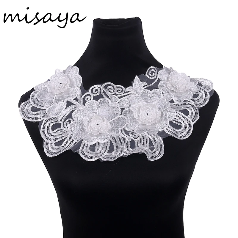 

Misaya 1pc 3D Flower Embroidery Mesh Neckline Lace Collar DIY Handmade African Lace Fabric For Clothes Supplies Craft Wide 37cm