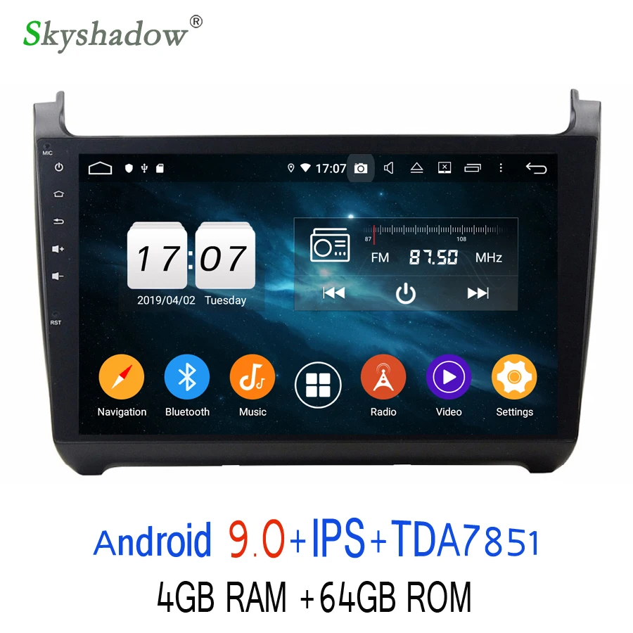 Clearance Android 9.0 64GB ROM 8 core For VW POLO 2015 Car DVD Player GPS Glonass map usb RDS Radio wifi Bluetooth 4.2 DVR rear camera TV 3