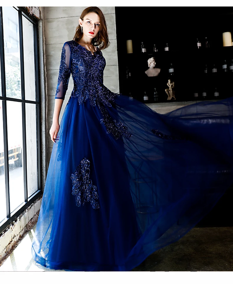 Free shipping navy blue long lady girl women princess bridesmaid banquet party wedding bridal dress gown short formal dresses