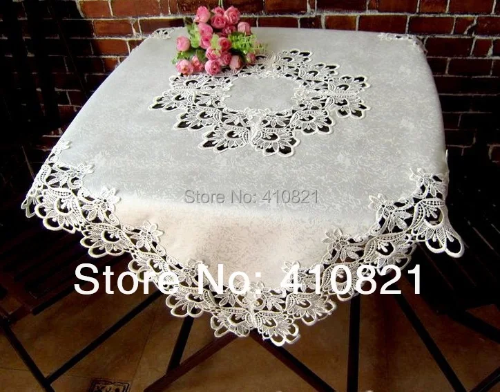 85x85 square pure white lace tablecloth table cover with lace for home