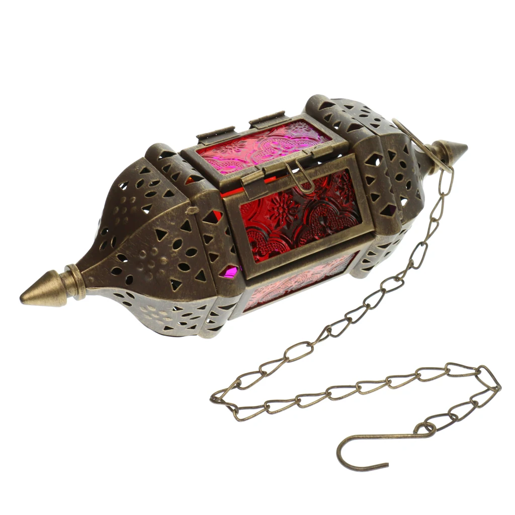 Retro Hanging Candle Lantern Metal Hollow Chandelier With 66cm Chain Moroccan Style For Garden or Porch