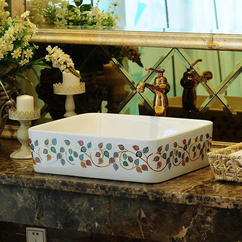 Europe Vintage Style Art Ceramic washbasin Countertop Basin Sink
