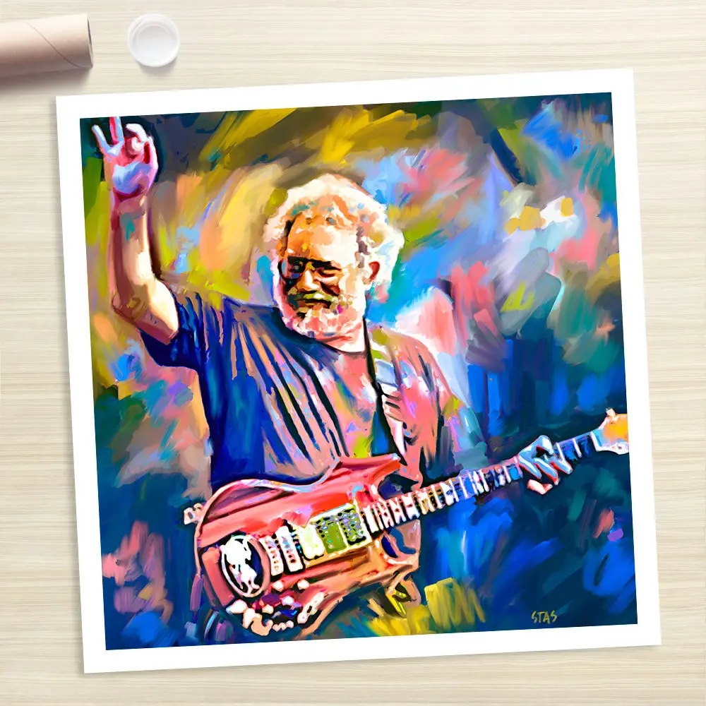 100%Handmade Oil Painting Hand JERRY GARCIA Grateful Dead guitar painting CANVAS ART shipping free | Дом и сад